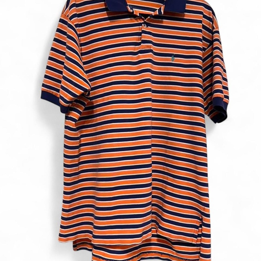 Ralph Lauren Polo Orange and Blue Striped Shirt Men's XXL Preppy 90s Vibes